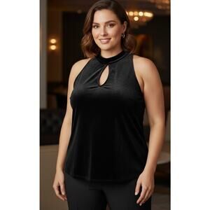 Avenue Black Velvet Keyhole Sleeveless Tank Top Women 3x (Read Description)